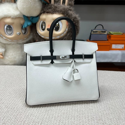 Hermes Birkin25 black and white Epsom leather Palladium Hardware