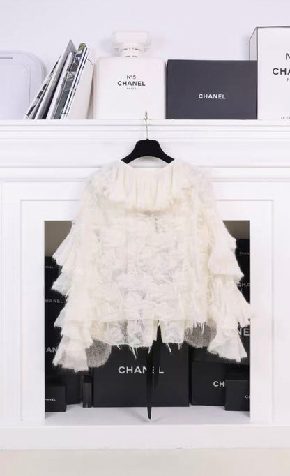 Chanel 2009 Paris-Moscow White Wool Black Bow Cardigan
