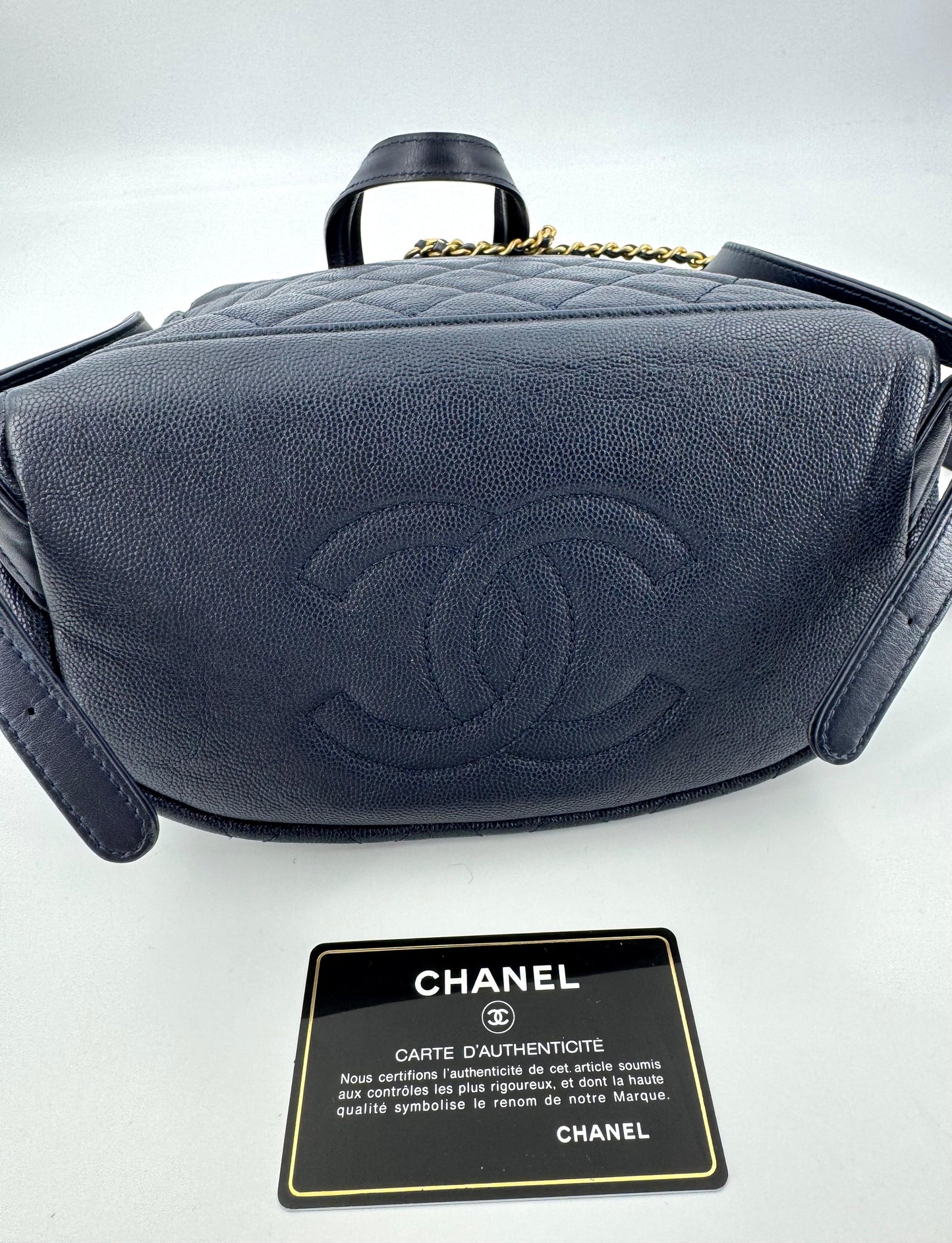 Chanel Dark Blue leather backpack with gold hardware