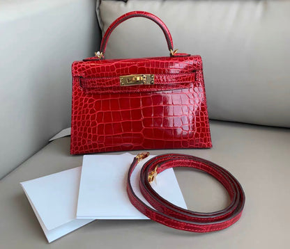 Hermès Kelly Sellier 20 Braise Shiny Alligator Gold Hardware