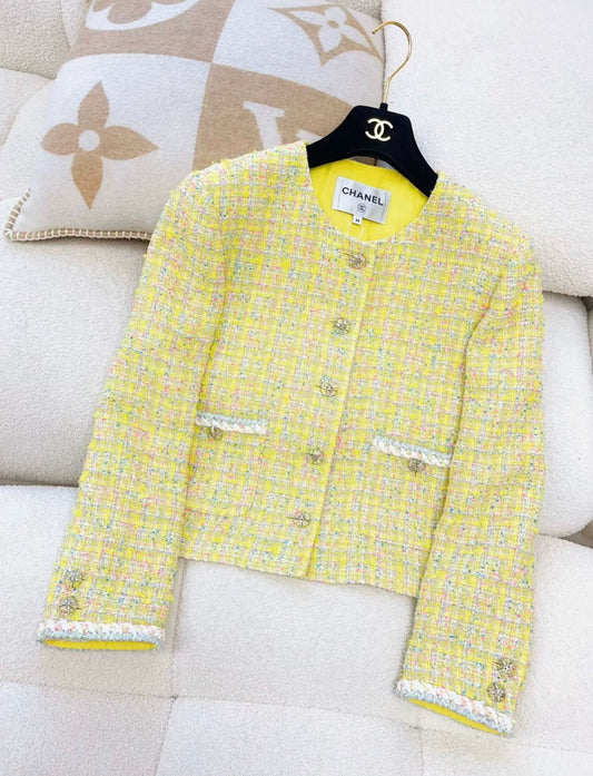 Chanel 24C Yellow Tweed Jacket size 38