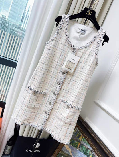 Chanel 25S white Multicolor tweed dress