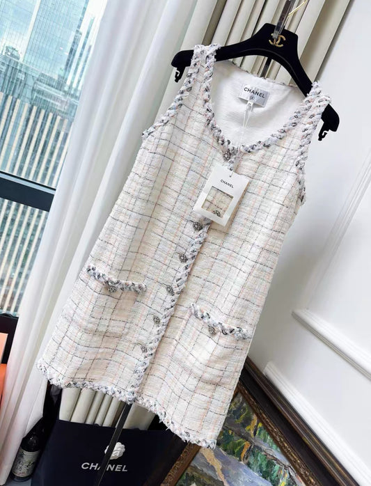 Chanel 25S white Multicolor tweed dress