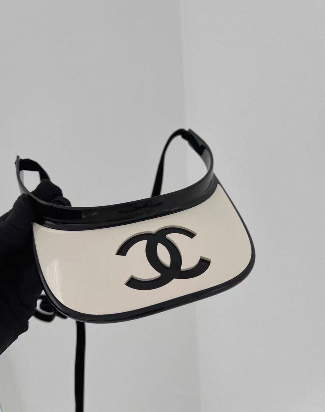 Rare Chanel black & white plastic hat
