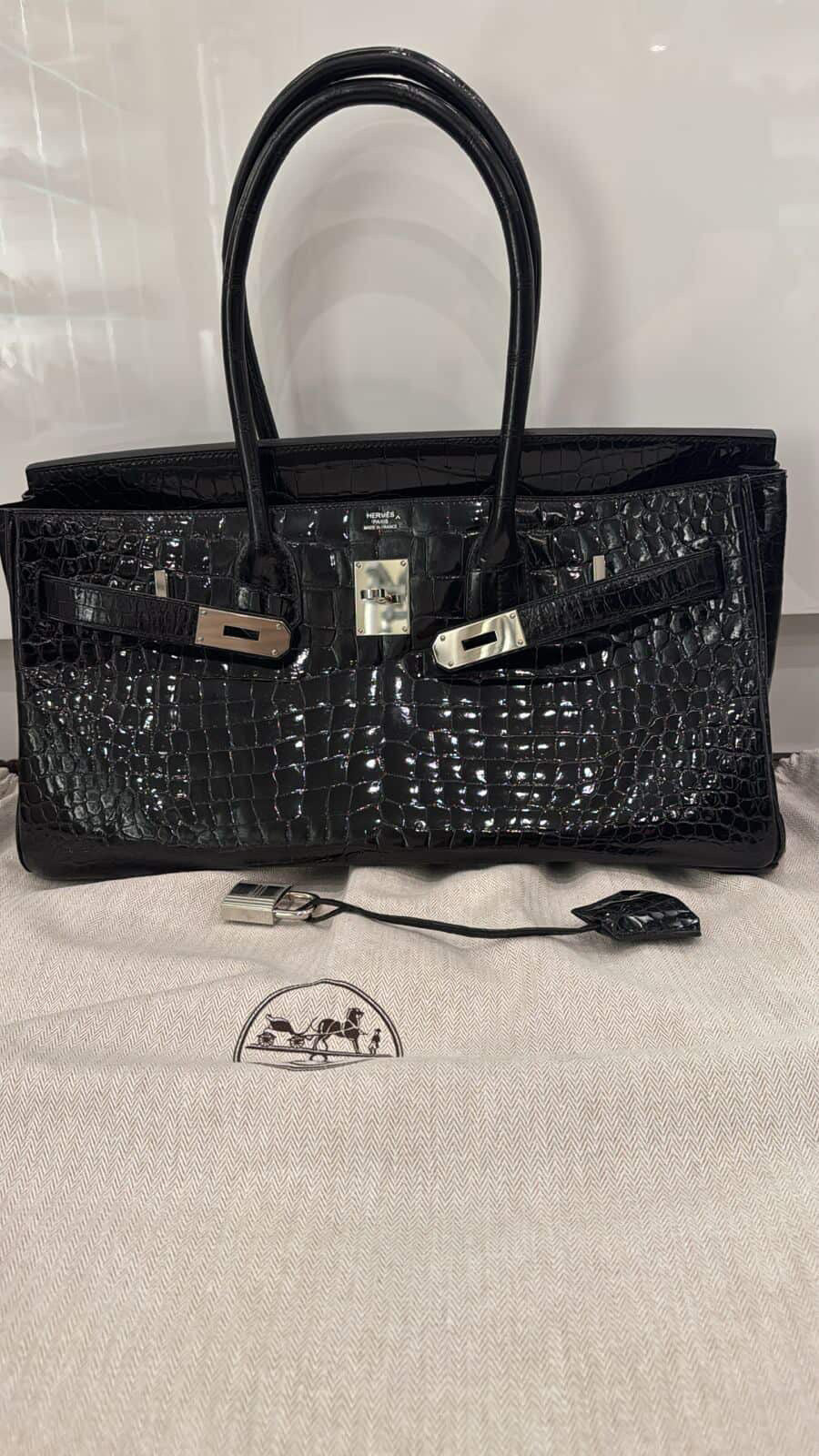 Rare! Hermes shoulder birkin black crocodile leather with palladium hardware unused with CITES