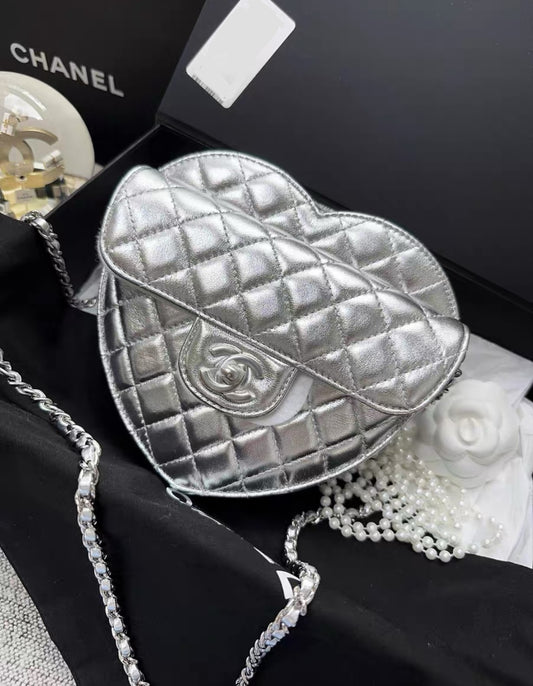 Chanel 25B Large Silver Heart bag