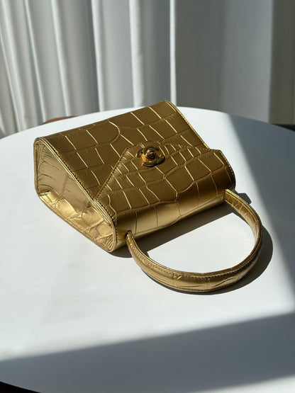 Chanel 1997 Gold Crocodile leather Mini kelly handbag