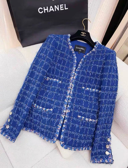 CHANEL 23C RUNWAY BLUE TWEED JACKET SIZE 36