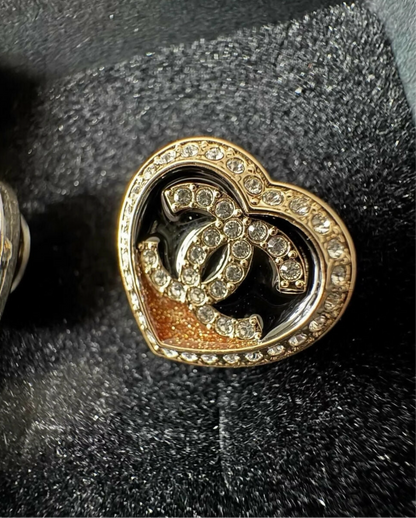 Chanel 23B black & gold heart earrings