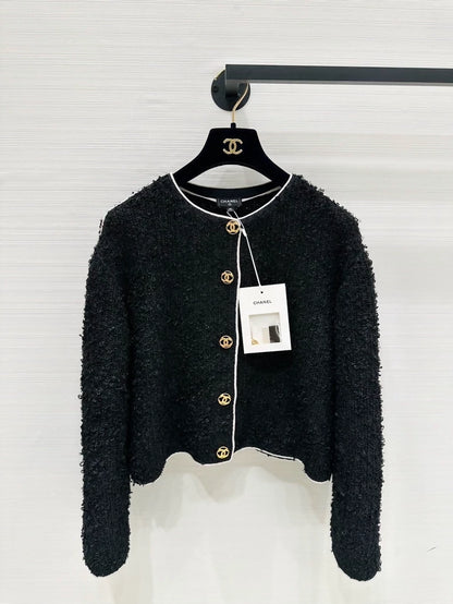 Chanel 26S black metallic logo woven cardigan, F36.