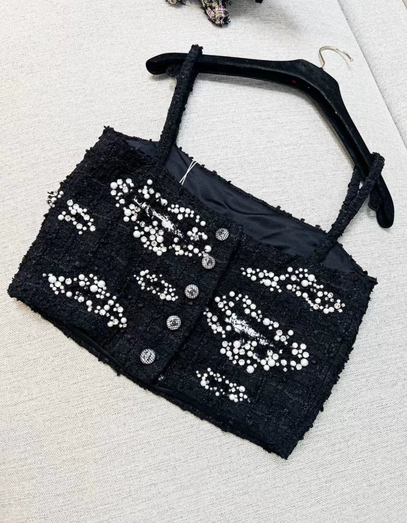 Chanel 22C Black Tweed Crop Top
