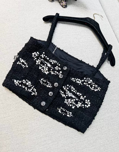 Chanel 22C Black Tweed Crop Top