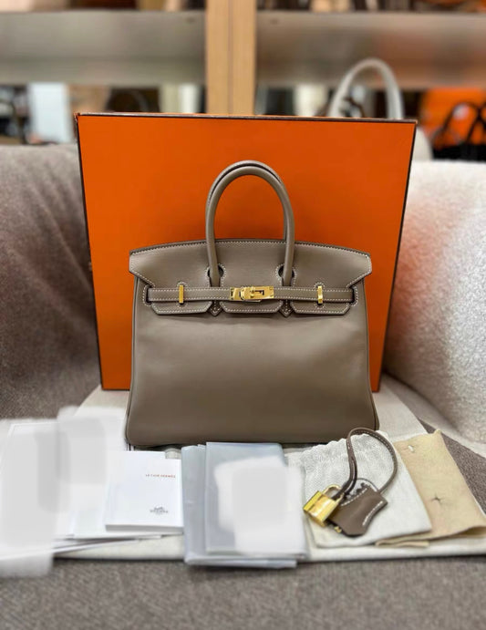 Hermes Birkin 25 Etoupe grey Swift leather Gold hardware