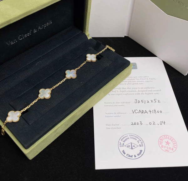 Vintage Alhambra bracelet, 5 motifs 18K yellow gold, Mother-of