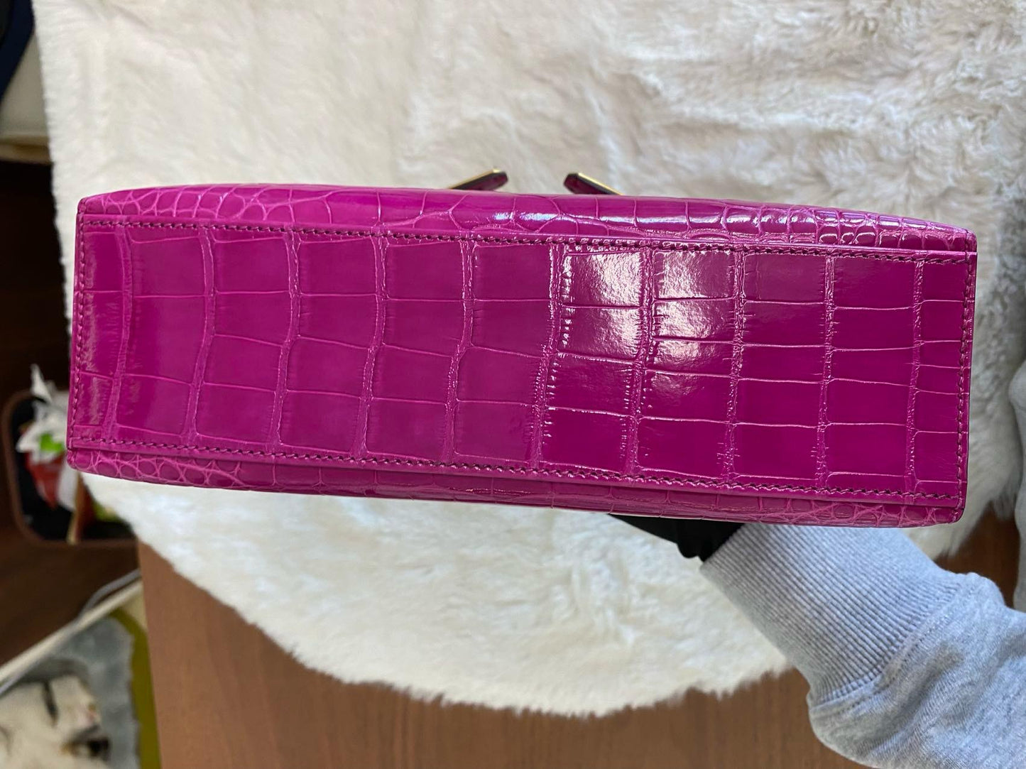 HERMÈS MINI KELLY POCHETTE ROSE SCHEHERAZADE SHINY ALLIGATOR GOLD HARDWARE