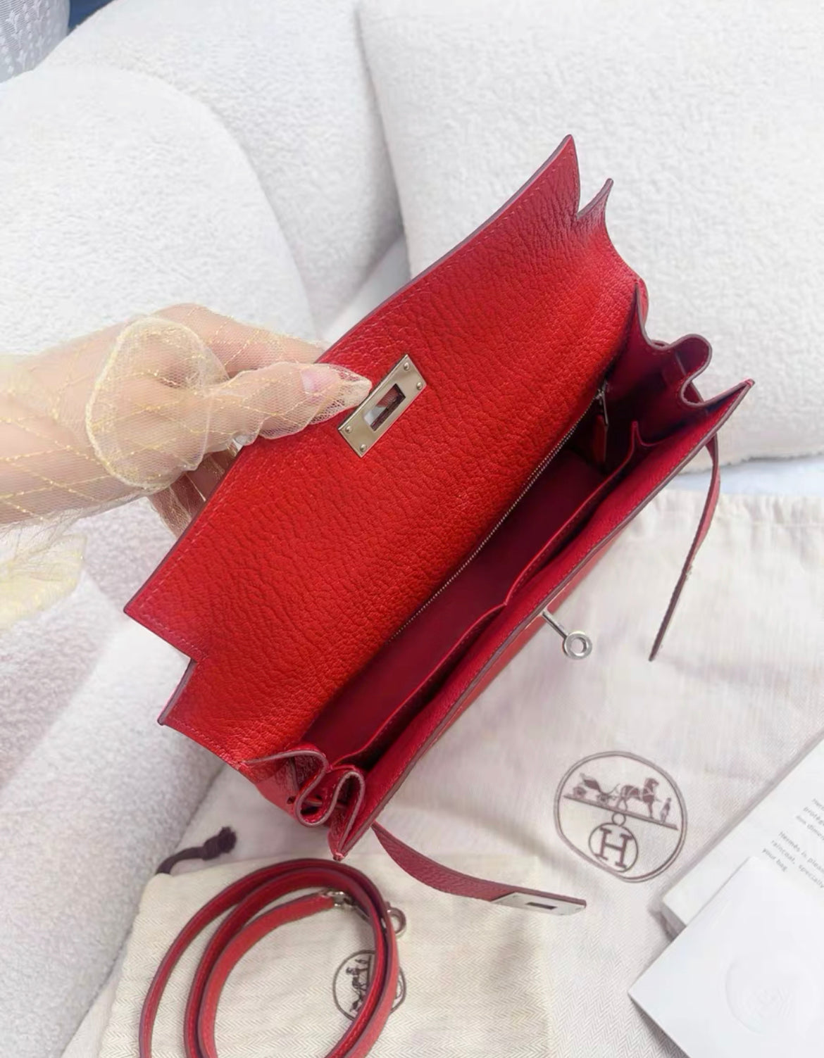 Hermes Kelly 28 Red Togo Leather Palladium Hardware