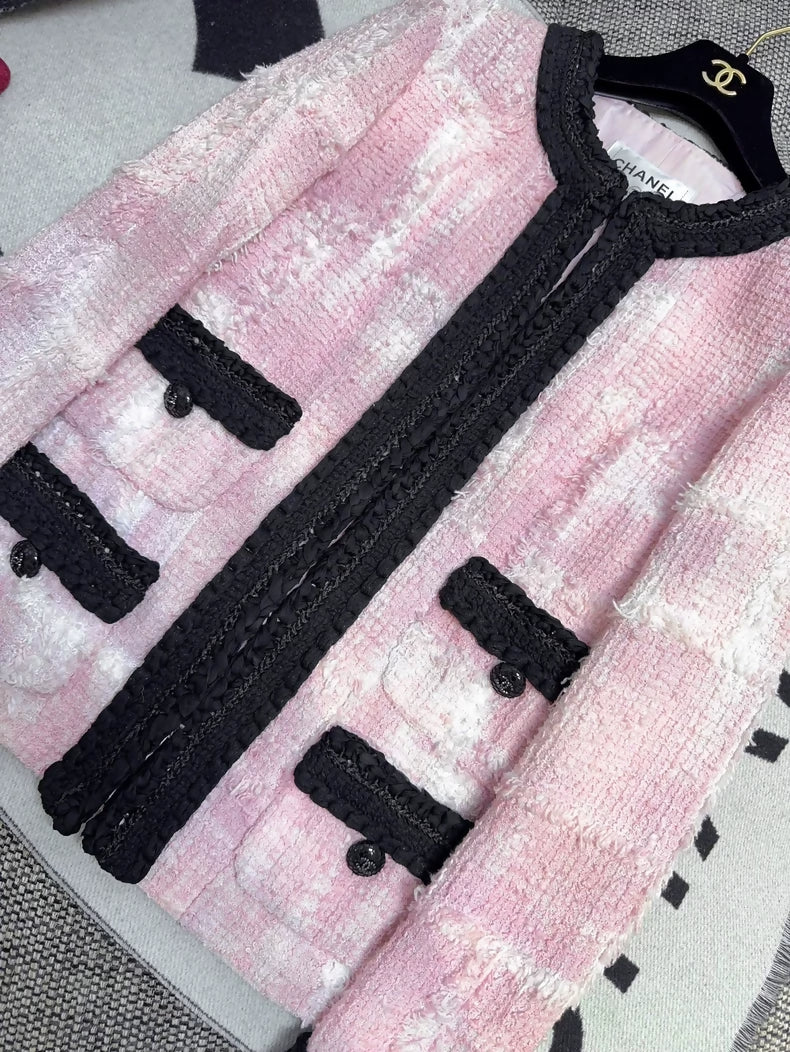Chanel 22C pink & black tweed jacket
