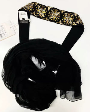 Chanel 20A Black Embroidered Silk Muslin Belt