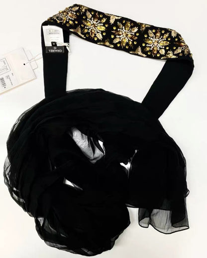 Chanel 20A Black Embroidered Silk Muslin Belt