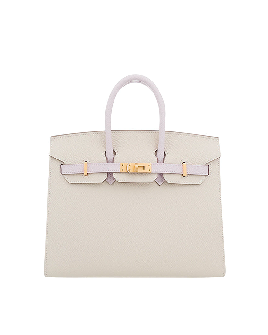 Hermès Birkin 25 Sellier Craie and Mauve Pale Epsom Gold Hardware