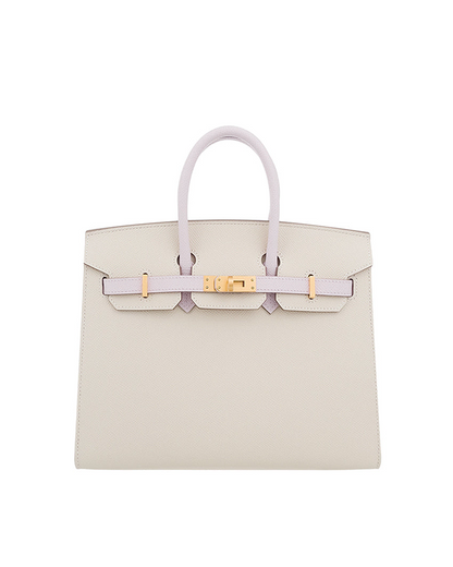 Hermès Birkin 25 Sellier Craie and Mauve Pale Epsom Gold Hardware