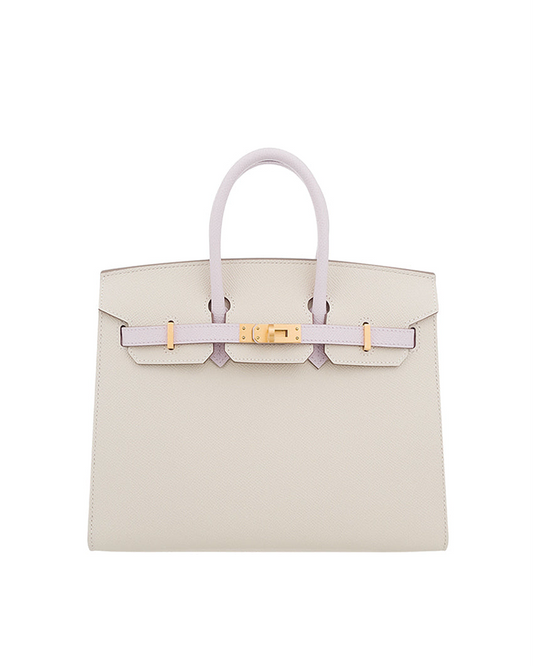 Hermès Birkin 25 Sellier Craie and Mauve Pale Epsom Gold Hardware