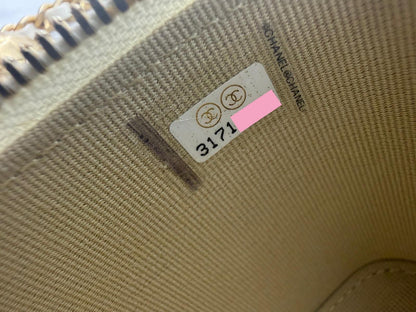 Chanel ecru mini vanity case gold chain hardware