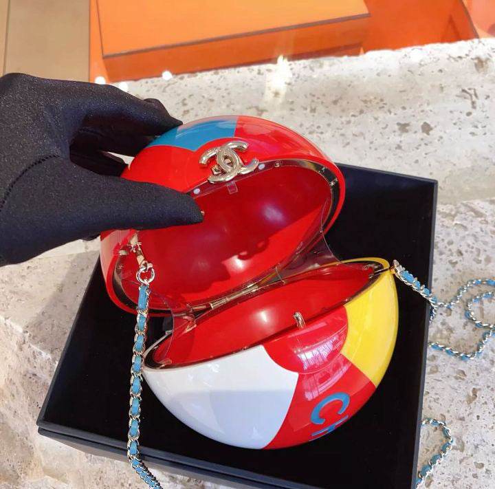 Chanel Limited Edition Red, Yellow, Blue and White Lucite Beach Ball Bag Pale Gold Hardware