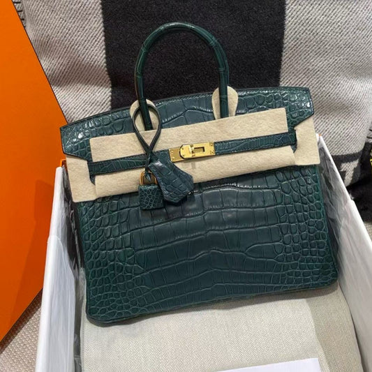 Hermes Birkin25 vert cypress matte alligator gold hardware