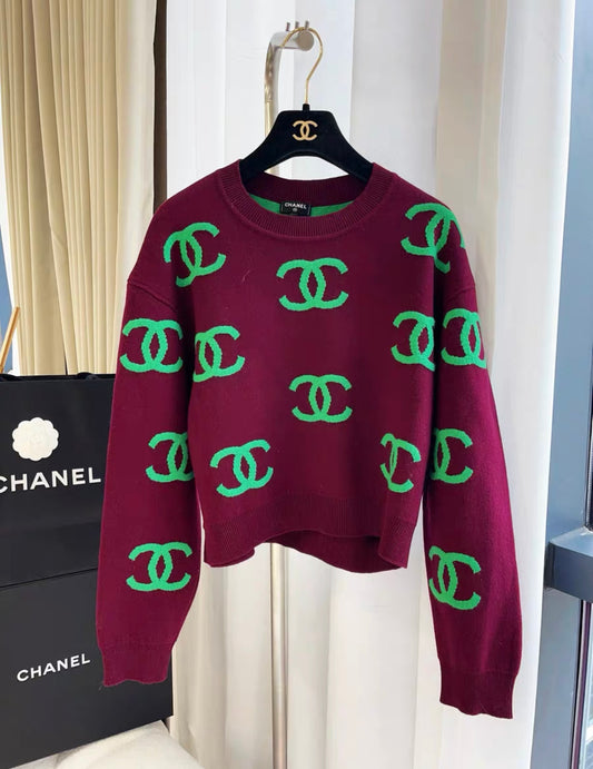 Chanel 21P burgundy cashmere sweater size 38