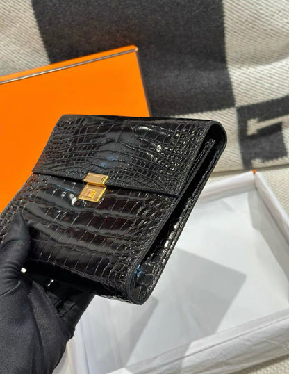 HERMES CLIC 16 BLACK SHINY ALLIGATOR