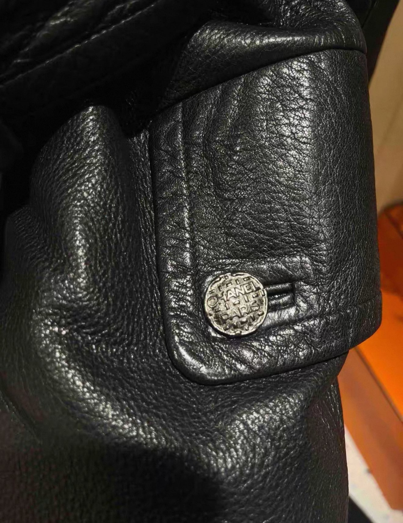 Chanel 97A black leather coat with belt