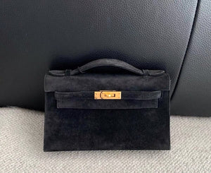 Hermes Kelly pochette black Doblis leather gold hardware