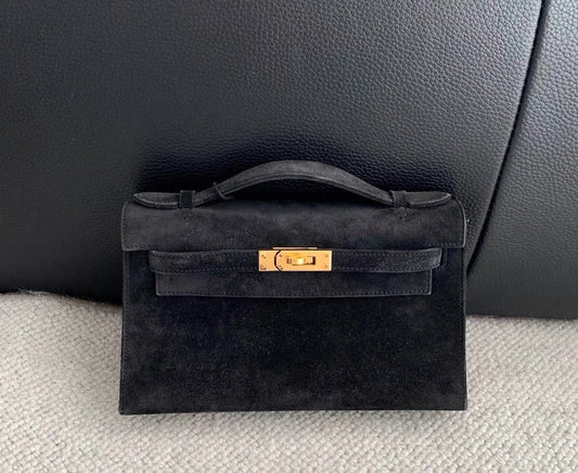 Hermes Kelly pochette black Doblis leather gold hardware