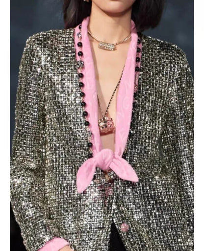 Chanel 24C sequin grey & pink jacket