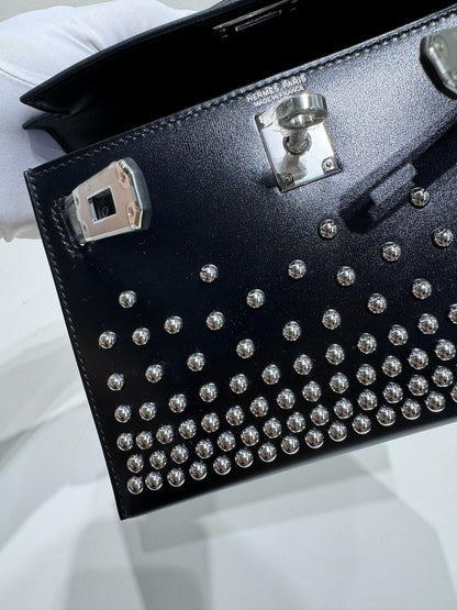 HERMES Box Studded Clouté Mini Kelly Sellier 20 Black