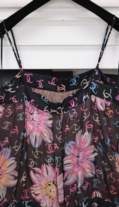 Chanel 24S Runway Colored Silk Camellia Print Camisole Top
