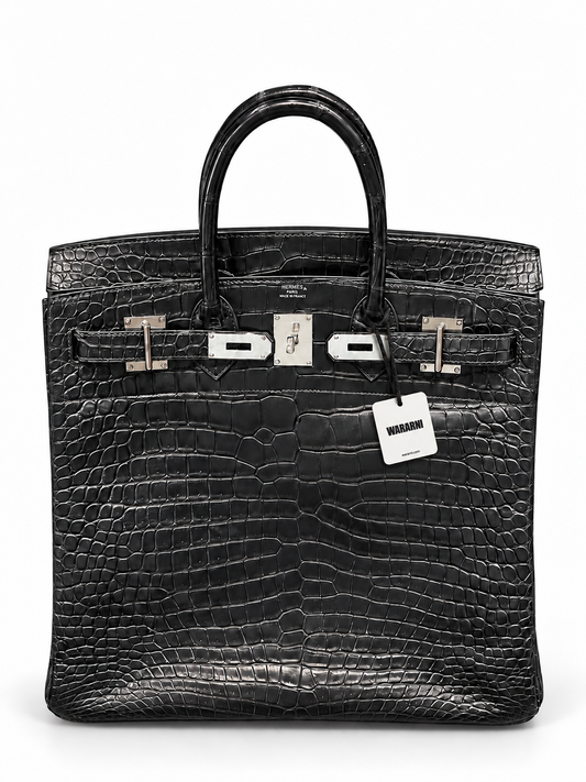 Hermes Birkin HAC 50 Black Matte crocodile leather palladium hardware
