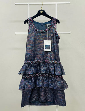 Chanel 21C Black & Multicolour Lame Muslin Dress