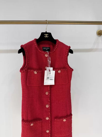 Chanel 22P red tweed vest dress