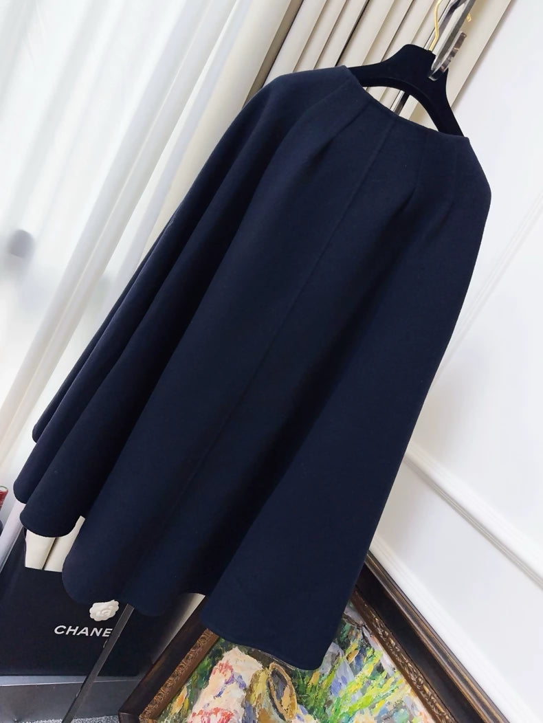 Dior Dark Blue Wool and Cashmere Cape Coat