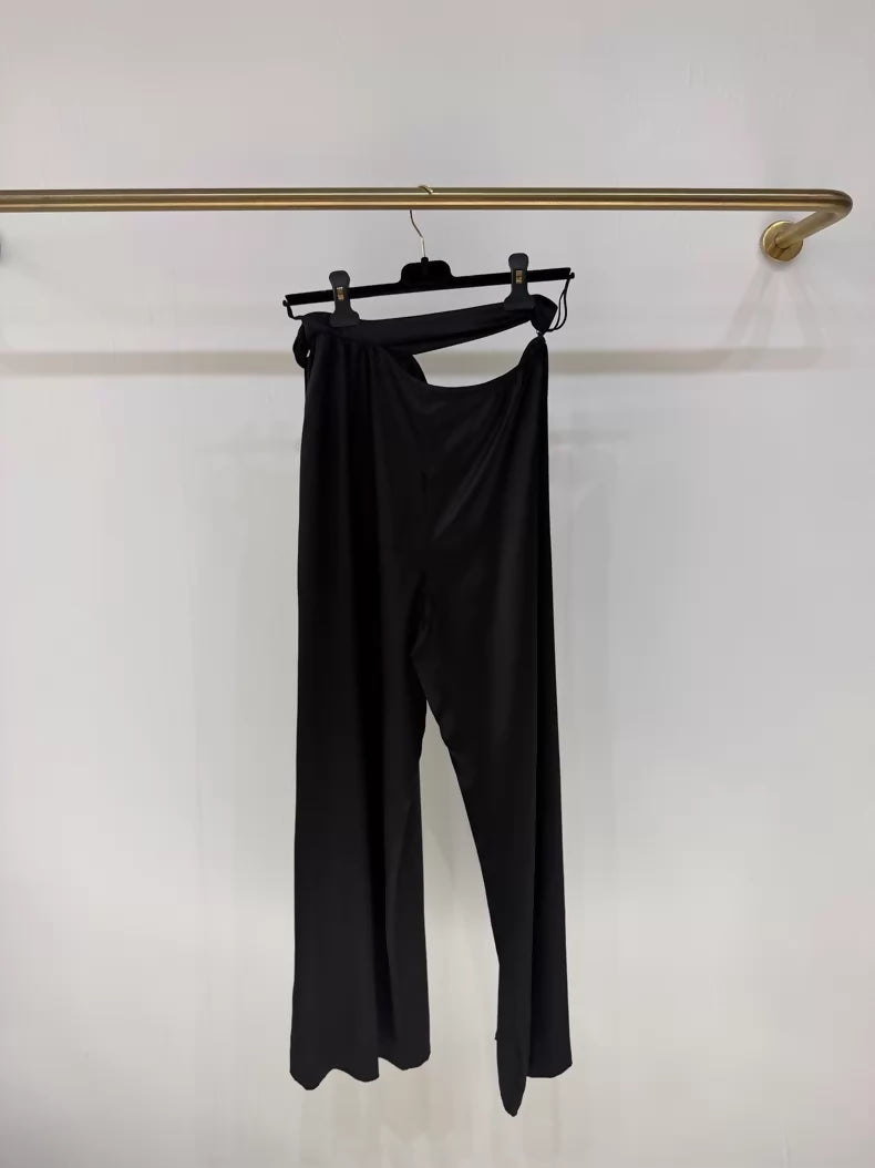 Chanel Black Crop Silk Wide-Leg Pants