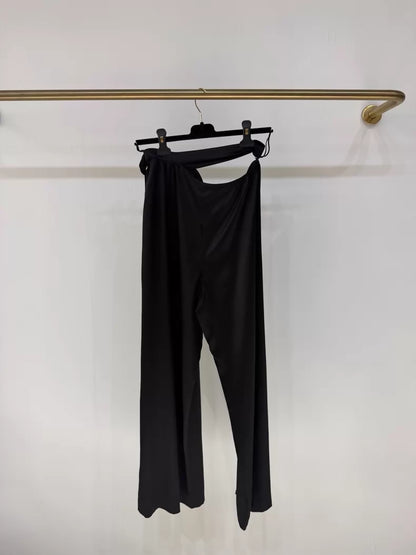 Chanel Black Crop Silk Wide-Leg Pants