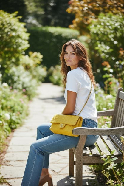 Vintage Chanel 1992 Yellow Denim Medium Classic Flap Bag 24K Gold Hardware