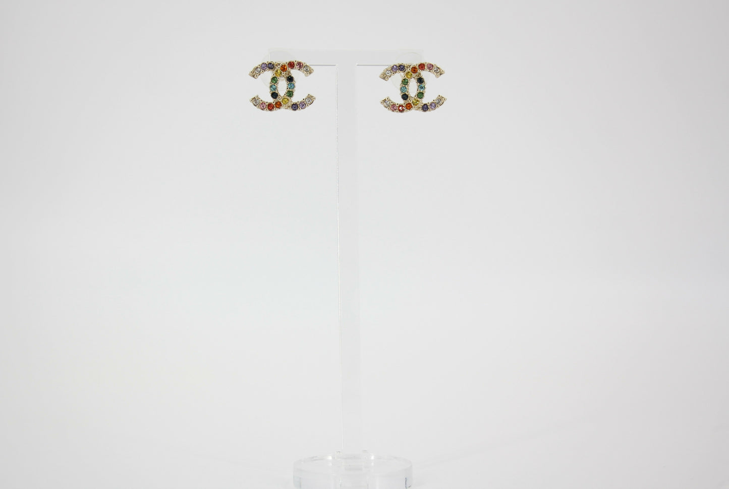 Chanel A19S Rhinestone Multicoloured CC Logo Stud Earrings