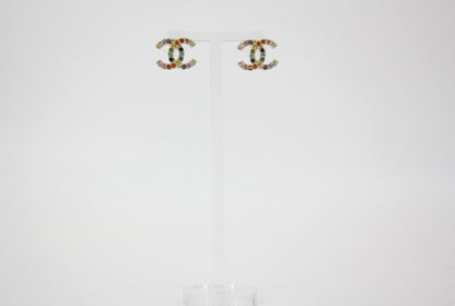 Chanel A19S Rhinestone Multicoloured CC Logo Stud Earrings