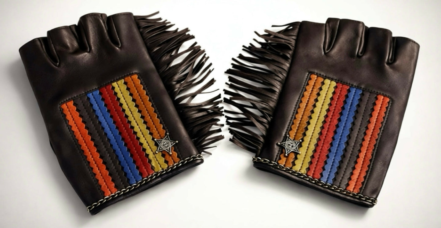 Rare Chanel 14A Paris Dallas Dark Brown Multicolor Gloves Size 8