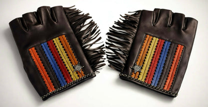 Rare Chanel 14A Paris Dallas Dark Brown Multicolor Gloves Size 8