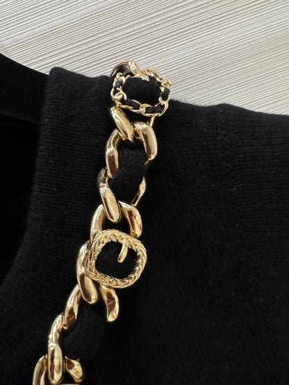 Chanel 24A black and gold cashmere vest with chain