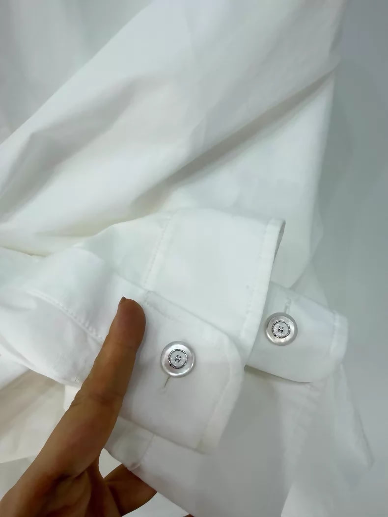 Chanel 25S sequined bird double C white poplin long-sleeved shirt
